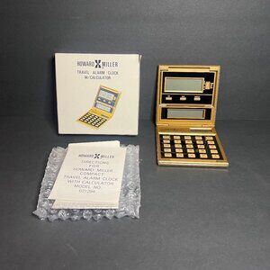 Vintage Howard Miller #621-294 Gold & Black Travel Alarm Clock Calculator